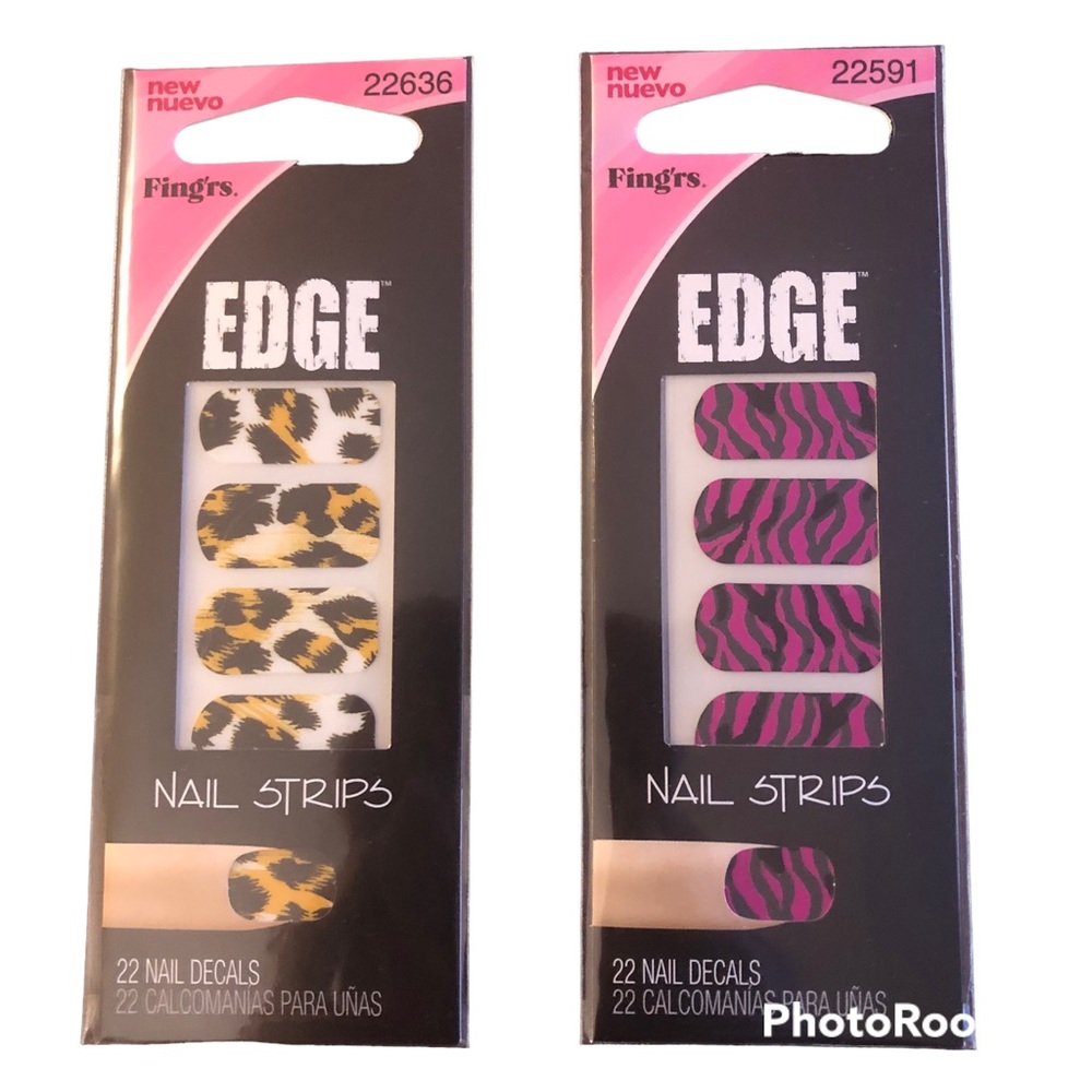 2pk Fing’rs Fingers Edge Adhesive Stuck on Nail Strips Zebra and Leopard Print - Picture 1 of 6